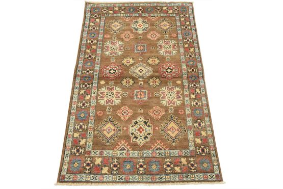 Kazak Rug 3'1'' x 4'11'' Brown Wool Tribal Hand-Knotted Oriental Carpet