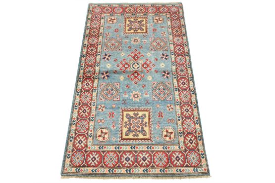 Kazak Rug 3'1'' x 5'4'' Blue Wool Tribal Hand-Knotted Oriental Carpet