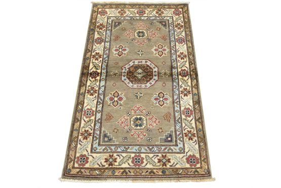 Kazak Rug 2'11'' x 4'11'' Brown Wool Tribal Hand-Knotted Oriental Carpet
