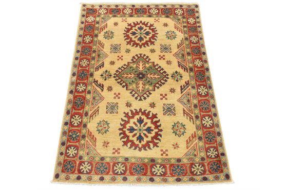 Kazak Rug 3'4'' x 4'9'' Beige Wool Tribal Hand-Knotted Oriental Carpet