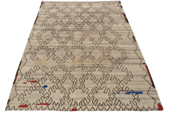 Moroccan Rug 8'2'' x 9'11'' Gray Wool Contemporary Hand-Knotted Carpet