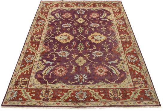 Oushak Rug 8'2'' x 9'7'' Purple Wool Traditional Hand-Knotted Oriental Carpet