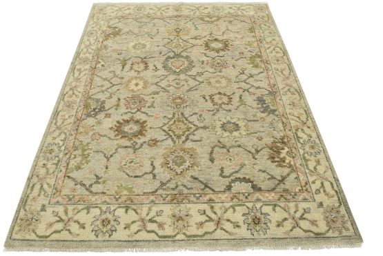 Oushak Rug 8'2'' x 10'1'' Gray Wool Modern Hand-Knotted Oriental Carpet