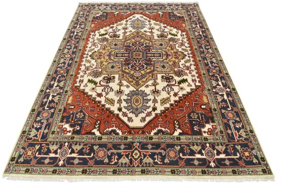 Heriz Rug 9' x 11'10'' Ivory Wool Tribal Hand-Knotted Oriental Carpet