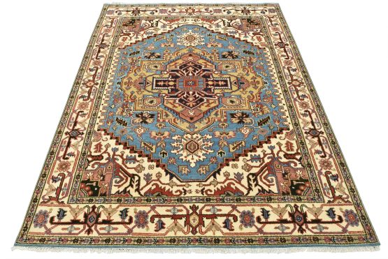 Heriz Rug 7'11'' x 10' Blue Wool Tribal Hand-Knotted Oriental Carpet