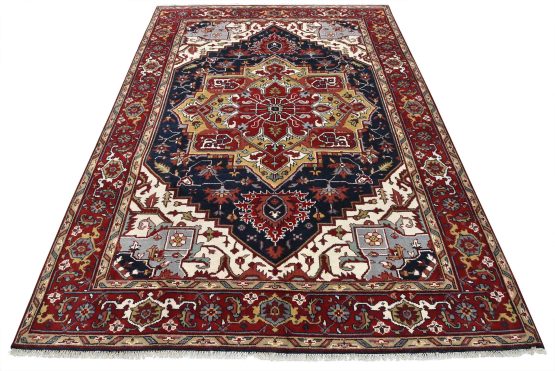 Heriz Rug 9' x 12' Blue Wool Tribal Hand-Knotted Oriental Carpet