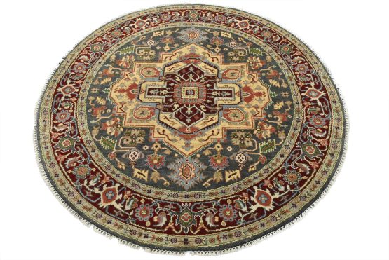 Heriz Rug 8' x 7'11'' Blue Wool Tribal Hand-Knotted Oriental Carpet