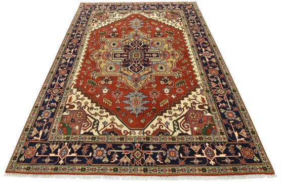 Heriz Rug 9'2'' x 12'1'' Red Wool Tribal Hand-Knotted Oriental Carpet