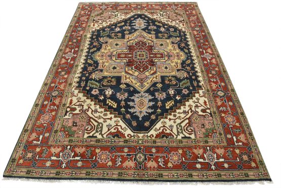 Heriz Rug 8'10'' x 11'11'' Blue Wool Tribal Hand-Knotted Oriental Carpet