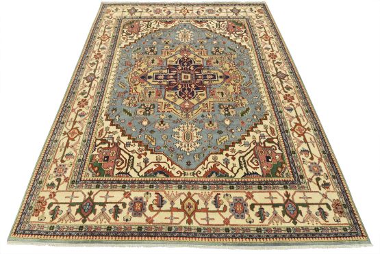 Heriz Rug 11'5'' x 15'1'' Blue Wool Tribal Hand-Knotted Oriental Carpet