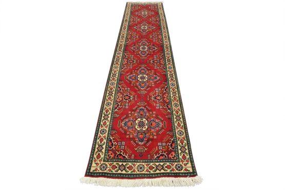 Tabriz Runner 3'1'' x 13'3'' Red Wool Vintage Traditional Hand-Knotted Rug