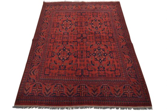 Turkmen Rug 5'2'' x 6'7'' Red Wool Tribal Hand-Knotted Oriental Carpet