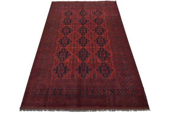 Turkmen Rug 6'10'' x 10'2'' Red Wool Tribal Hand-Knotted Oriental Carpet