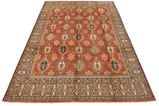 Kazak Rug 8'9'' x 11'4'' Red Wool Tribal Hand-Knotted Oriental Carpet
