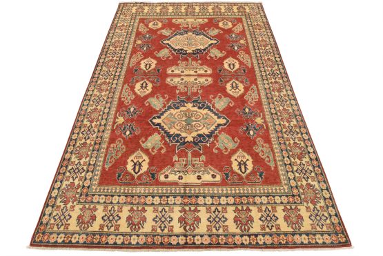 Kazak Rug 7'5'' x 10'11'' Red Wool Tribal Hand-Knotted Oriental Carpet