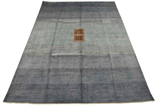 Gabbeh Rug 8'1'' x 10'2'' Blue Wool Ombre Hand-Knotted Oriental Carpet