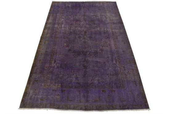 Tabriz Rug 6'8'' x 9'11'' Purple Wool Vintage Overdyed Hand-Knotted Carpet