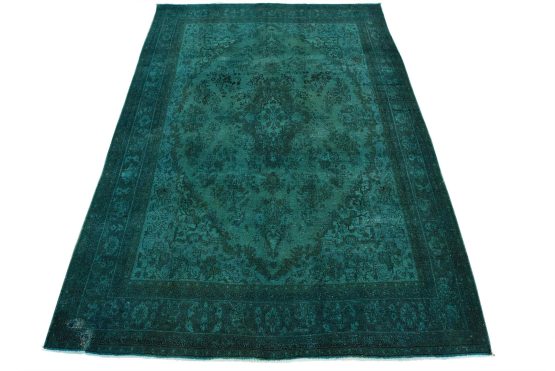 Sarouk Rug 7'1'' x 9'11'' Blue Wool Overdyed Semi-Antique Hand-Knotted Carpet