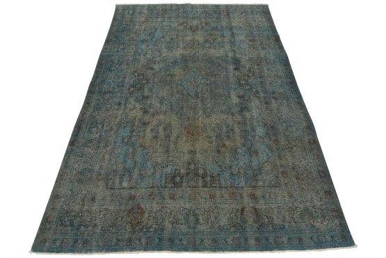 Tabriz Rug 7'1'' x 10'1'' Blue Wool Vintage Overdyed Hand-Knotted Carpet