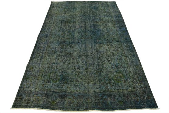 Tabriz Rug 6'3'' x 9'2'' Blue Wool Vintage Overdyed Hand-Knotted Carpet