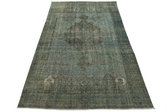 Tabriz Rug 6'11'' x 9'11'' Blue Wool Vintage Overdyed Hand-Knotted Carpet