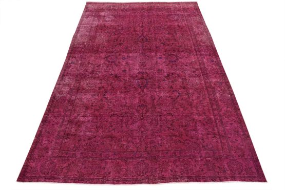 Tabriz Rug 7'11'' x 11'2'' Pink Wool Vintage Overdyed Hand-Knotted Carpet