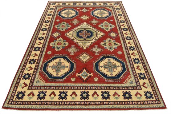Kazak Rug 9'1'' x 11'11'' Red Wool Tribal Hand-Knotted Oriental Carpet