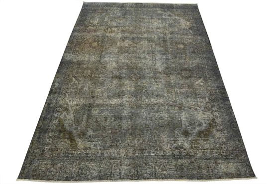 Tabriz Rug 7'1'' x 10' Blue Wool Vintage Overdyed Hand-Knotted Carpet