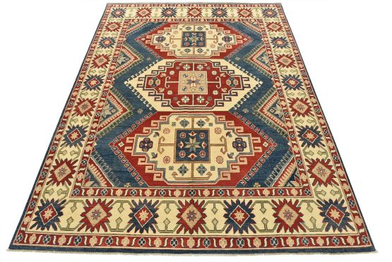 Kazak Rug 8'3'' x 10'8'' Blue Wool Tribal Hand-Knotted Oriental Carpet