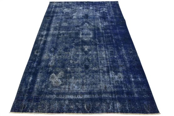 Tabriz Rug 7'4'' x 10'5'' Blue Wool Vintage Overdyed Hand-Knotted Carpet