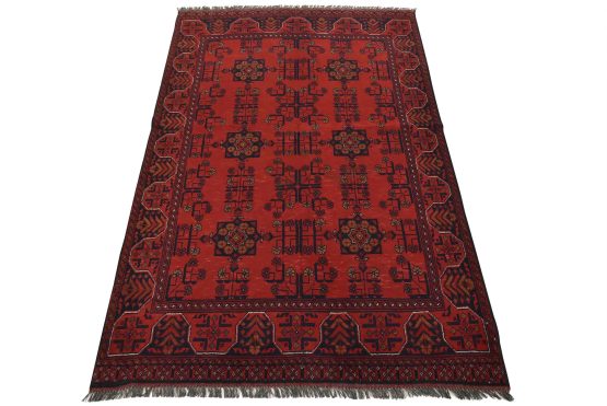 Turkmen Rug 4'4'' x 6'6'' Red Wool Tribal Hand-Knotted Oriental Carpet
