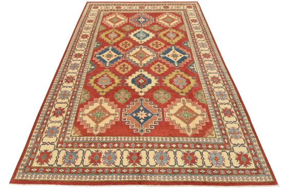 Kazak Rug 8'11'' x 12'8'' Red Wool Tribal Hand-Knotted Oriental Carpet
