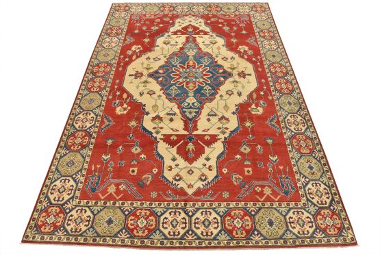 Kazak Rug 10' x 13'10'' Red Wool Tribal Hand-Knotted Oriental Carpet