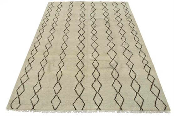 Moroccan Rug 8'2'' x 10'1'' Ivory Brown Wool Contemporary Hand-Knotted Carpet