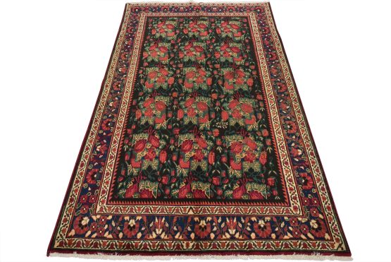 Afshar Rug 5'4'' x 8'3'' Black Wool Vintage Traditional Hand-Knotted Carpet