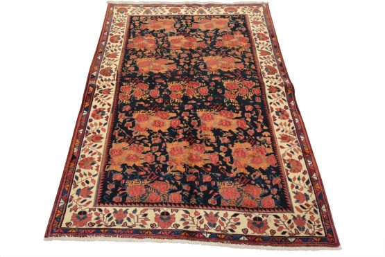 Afshar Rug 5'5'' x 7'5'' Blue Wool Vintage Traditional Hand-Knotted Carpet