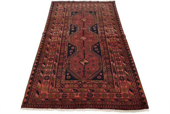 Sirjan Rug 5'2'' x 7'11'' Red Wool Semi-Antique Tribal Hand-Knotted Carpet