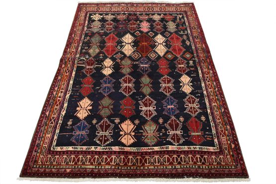Qashqai Rug 5'1'' x 6'11'' Blue Wool Vintage Tribal Hand-Knotted Oriental Carpet