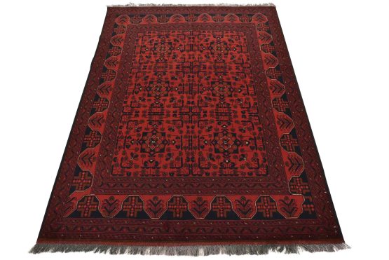 Turkmen Rug 5' x 6'7'' Red Wool Tribal Hand-Knotted Oriental Carpet