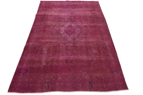 Tabriz Rug 7'2'' x 10'1'' Pink Wool Vintage Overdyed Hand-Knotted Carpet