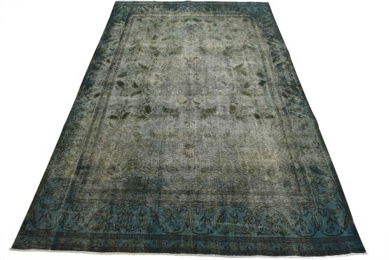 Tabriz Rug 8'2'' x 11'6'' Blue Wool Vintage Overdyed Hand-Knotted Carpet