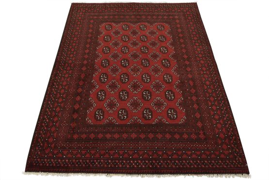 Turkmen Rug 5'1''x 6'3'' Red Wool Vintage Tribal Hand-Knotted Oriental Carpet