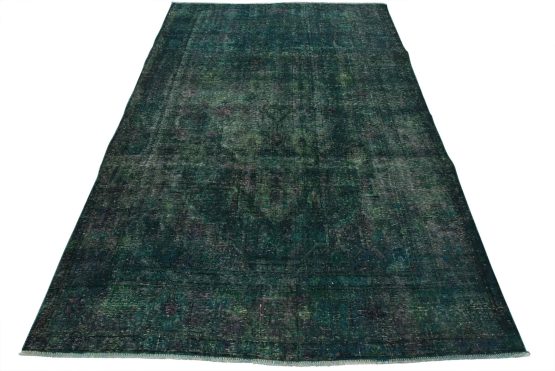 Tabriz Rug 6'6'' x 9'5'' Blue Wool Vintage Overdyed Hand-Knotted Carpet