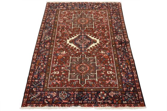 Karajeh Rug 4'10'' x 6'2'' Red Wool Vintage Tribal Hand-Knotted Oriental Carpet