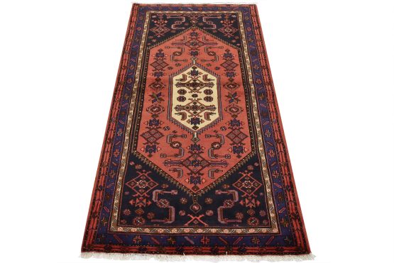Hamedan Rug 3'5'' x 6'3'' Red Wool Vintage Tribal Hand-Knotted Oriental Carpet
