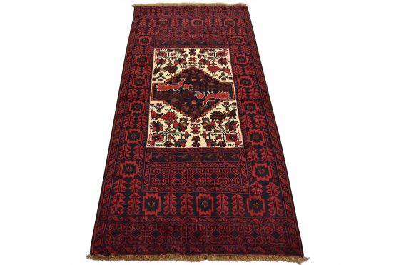 Baloch Rug 3'2'' x 6'6'' Ivory Wool Vintage Tribal Hand-Knotted Oriental Carpet