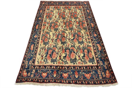 Afshar Rug 5'2'' x 7'10'' Ivory Wool Semi-Antique Traditional Hand-Knotted Carpet
