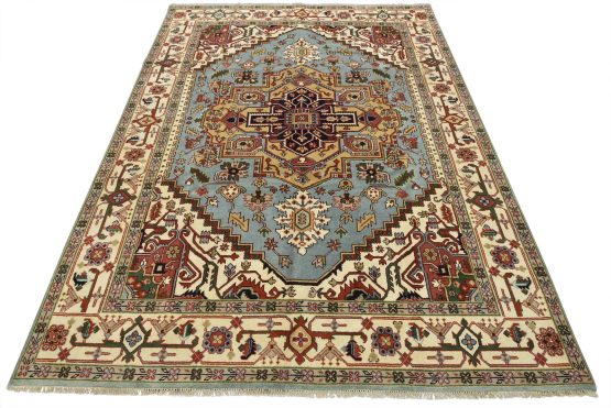 Heriz Rug 9' x 11'10'' Blue Wool Tribal Hand-Knotted Oriental Carpet