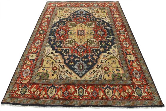 Heriz Rug 9'2'' x 11'11'' Blue Wool Tribal Hand-Knotted Oriental Carpet