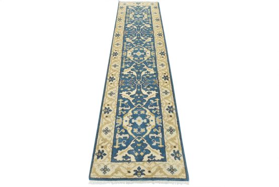 Oushak Runner 2'7'' x 9'11'' Blue Wool Tribal Hand-Knotted Oriental Rug